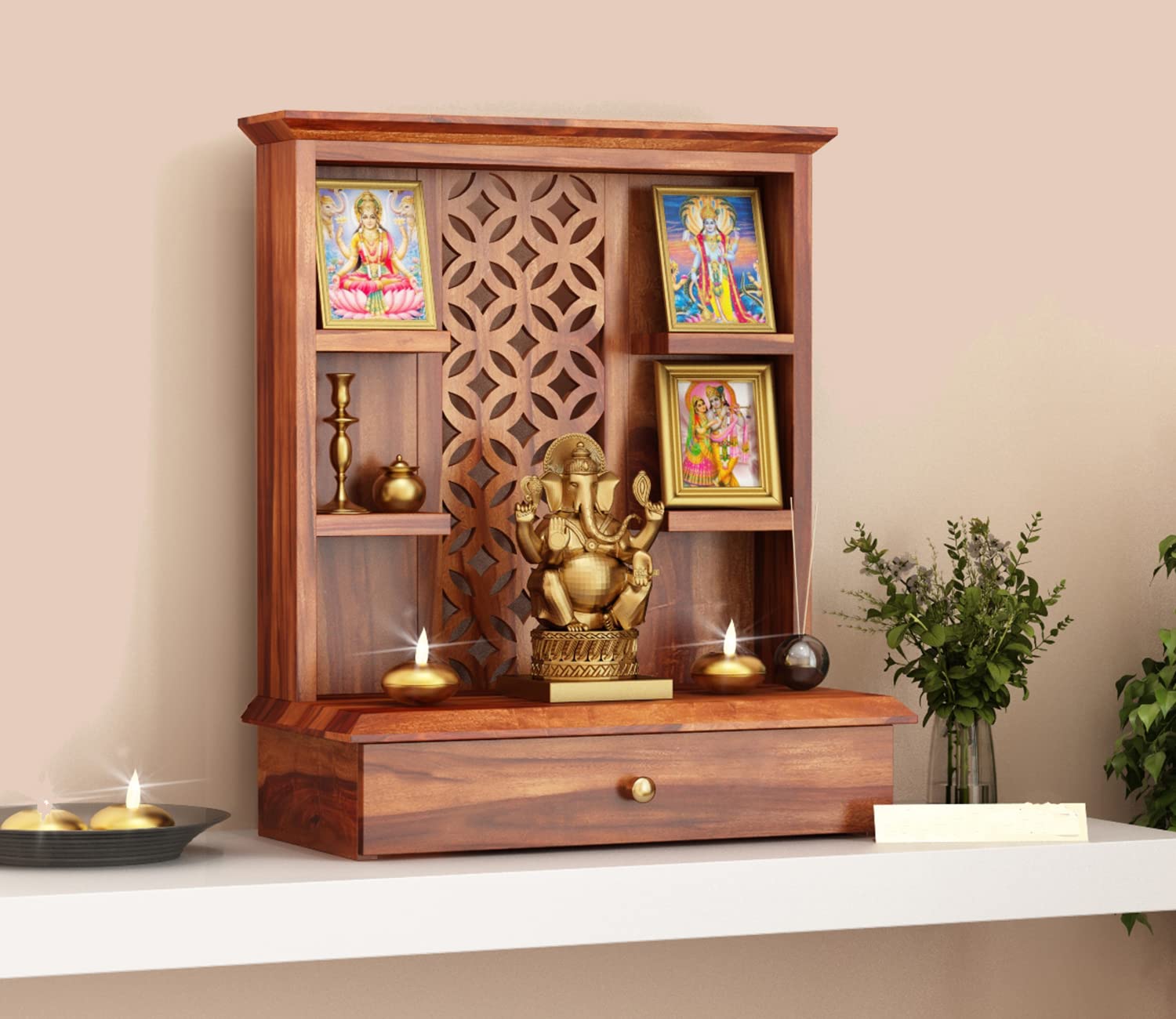 Puja Mandir With Wooden Temple Simple