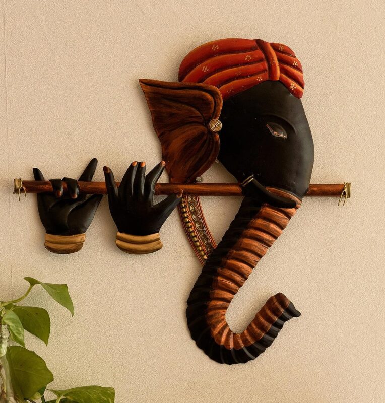 "Enhance Your Space with Ganesha Wall Art India - Flute Metal Wall Hanging"