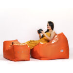 Premium Faux Leather Bean Bag Chair with Foot Stool - Comfortable Seating