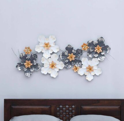 Grey and White Metal Flower Contemporary Home Decor: Modern Floral Art