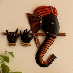 "Enhance Your Space with Ganesha Wall Art India - Flute Metal Wall Hanging"